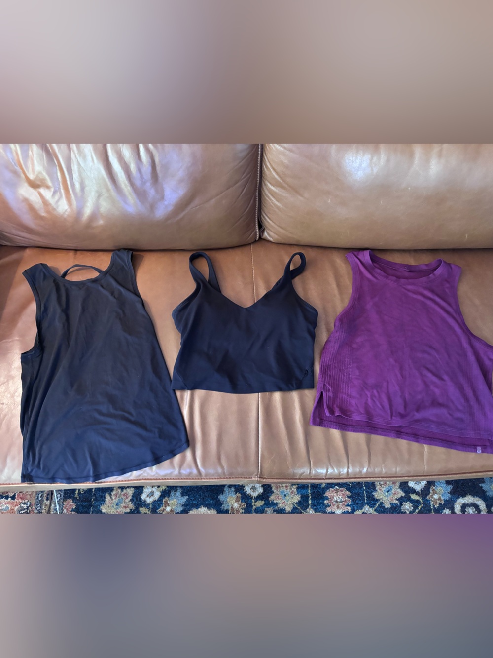 Bundle of 3 Lululemon tanks. 2 cropped, 1 open back tank